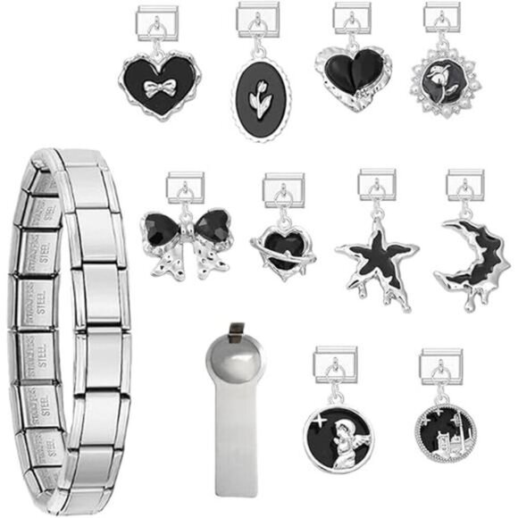 Silver Dainty Italian Charm Bracelet Set For Women Diy Handmade Starter Set - Picture 6 of 6